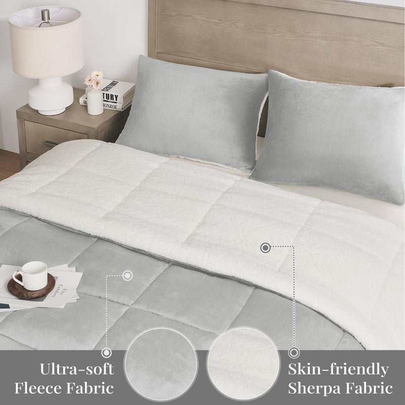 Basic Beyond Queen Comforter Set - Luxury Fleece Sherpa Comforter Sets for Queen Bed, Soft and Warm Queen Size Bedding Comforter Set for Winter, Grey, 88"x88" - Image 5